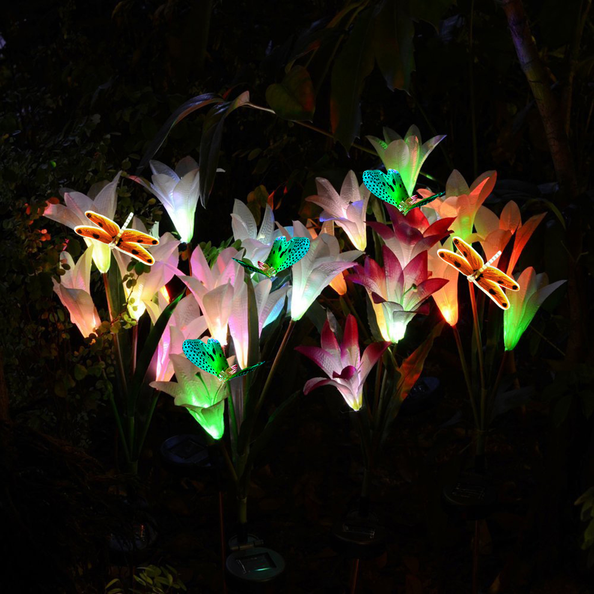 2pcs Set Waterproof Led Solar Stake Lily Flower Turtle Joe