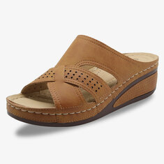 Las mujeres ahuecan hacia fuera el dedo del pie abierto cómodo verano casual cuña Sandalias