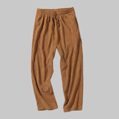 رجل خمر 100 ٪ البوليستر الصرفة اللون مرونة الخصر السراويل