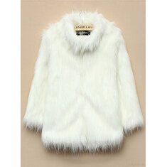 Mulheres quentes da pele do falso manga longa engrossar casaco jaqueta