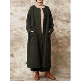 عارضة المرأة الصلبة اللون زر معاطف طويلة مع جيوب