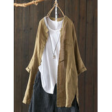 Kadın Düğme Aşağı Asimetrik Vintage Bluz