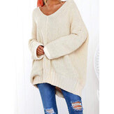 Oversized Daily Causal com decote em V Batwing Sleeve Knit Sweaters