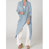 3/4 Sleeve V Neck High Split Irregular Hem Casual Shirt