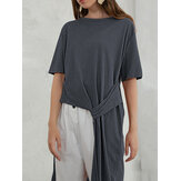 Lässige Größe Kurzarm Unregelmäßiger Saum Damen T-Shirts