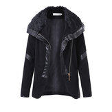 Zipper Pocket Leather Patchwork Coat