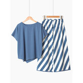 Original
Conjunto de pijama suelto de manga corta de algodón O Cuello Stripe Pantalones