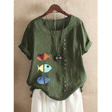 T-shirt estiva con bottoni stampa pesce