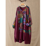 Etnische bloemenprint patchwork onregelmatige zoom Plus Shirt maat