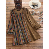 Corduroy Stripe Print Patchwork Vintage Blouse