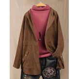 Solid Color Corduroy Long Sleeve Hooded Coats