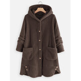 عارضة زر الصوف جيوب مقنع معاطف