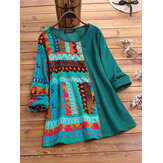 Вельвет Винтаж Лоскутная блузка с длинным рукавом с принтом