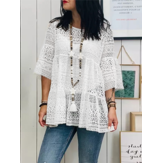 Lace Crochet Hollow Out Round Neck Blouse