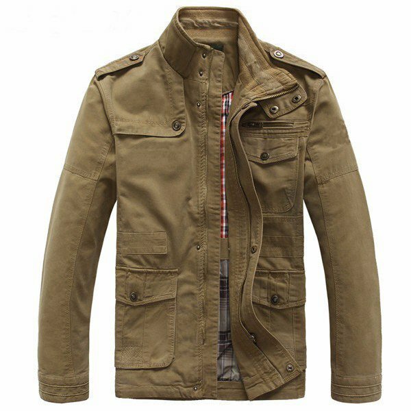 Big Size Men Outdoor Cotton Blend Multi Pockets Zipper Cargo Coat Jacket Outwear  