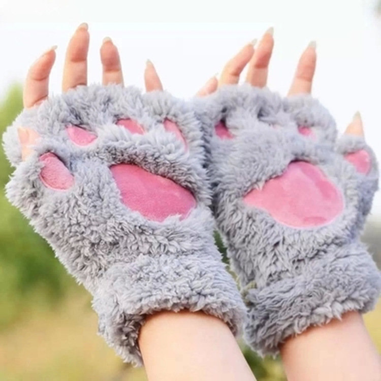 Fingerless Animal gloves Mittens Bear Paws Plush