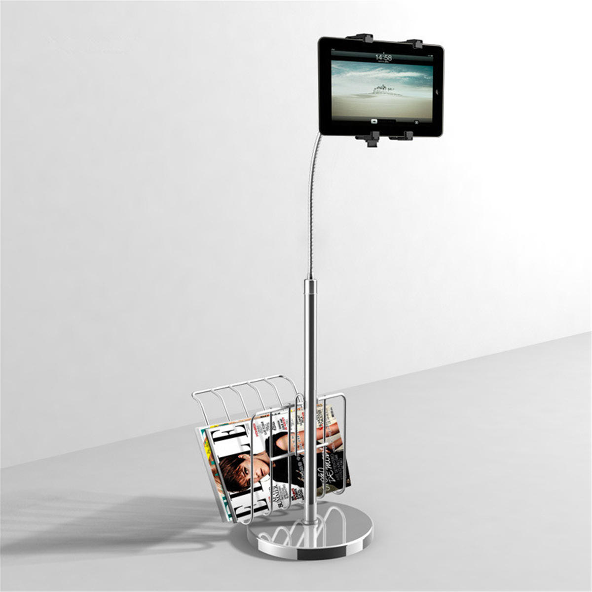 Metal Adjule Tablet Stand Floor With Magazine Basket For Metal Adjule Tablet Stand Floor