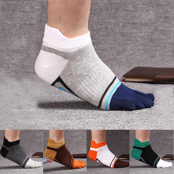 Mens Fashion Five Toes Cotton Socks Spell Color Casual Comfortable