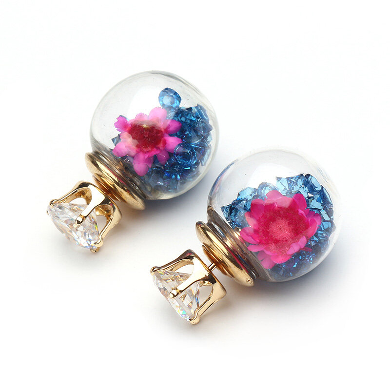 Модный Colorful Rhinestone Glass Ball Flower Round Серьги Подарок для Женское