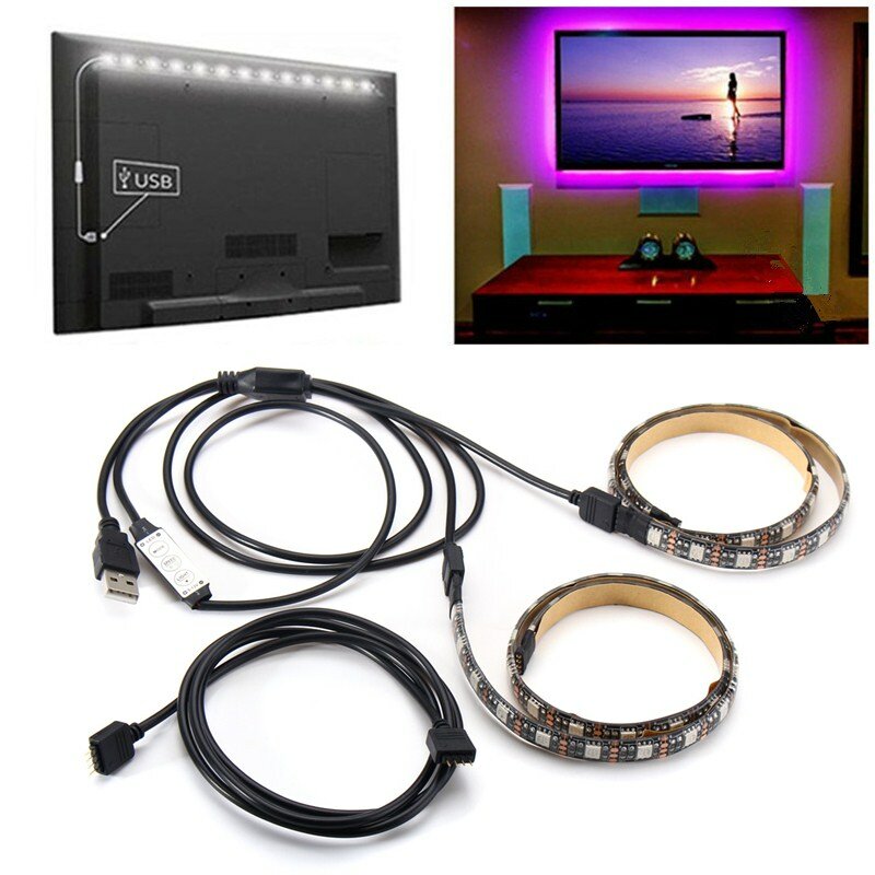 2PCS 50cm 5V 5050 Impermeable RGB USB LED Tira de Luz de TV Fondo Kit de Iluminaci&oacute;n para la Fiesta