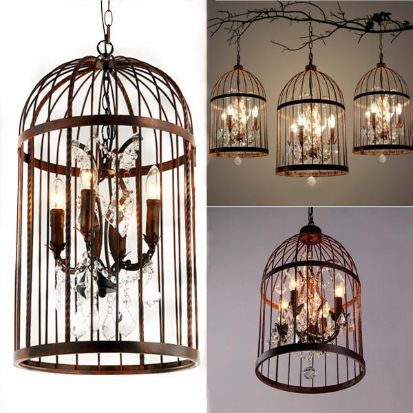 4 Plafonniers Noirs En Cristal De Plafonnier De Lampe De Lustre Doiseau De Cage Cale Les Appareils Déclairage Ac85 240v