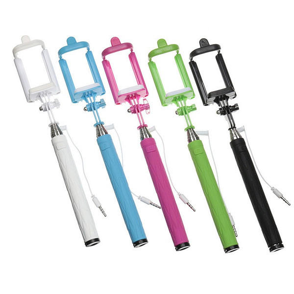 Extendable 3.5mm Wired Monopod Handheld Portrait Selfie Stick for IOS Android Smartphone