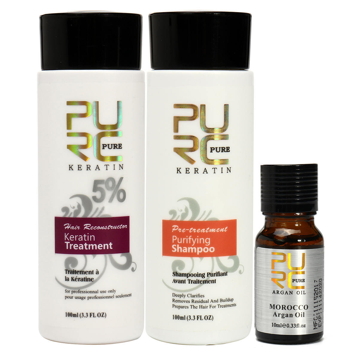 3pcs Hair Straightening Treatment Shampoo Argan Oil Kit At