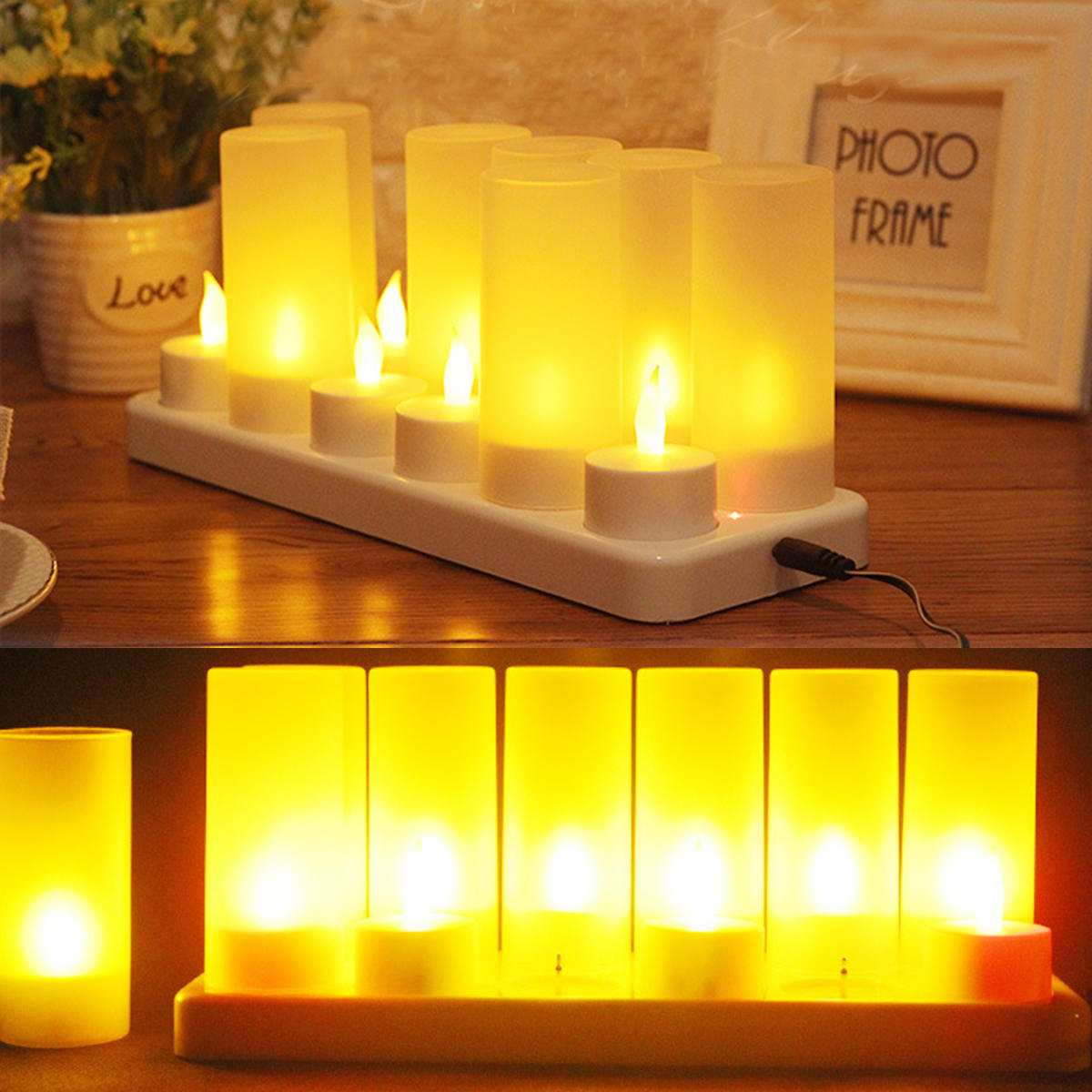 12pcs Chaud Bougie Décoration Lampes À Led Flamme Rechargeable Thé Sans CdBeox