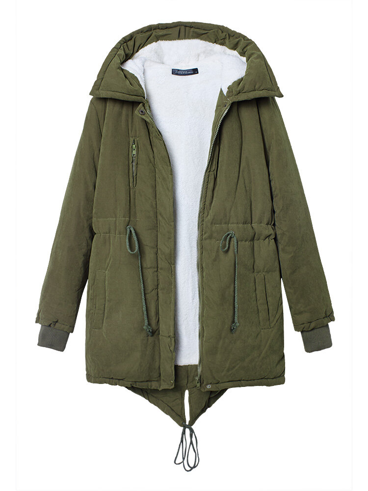 Mulheres Inverno Warm Fleece Hooded Fleece Cotton Outdoor Coats