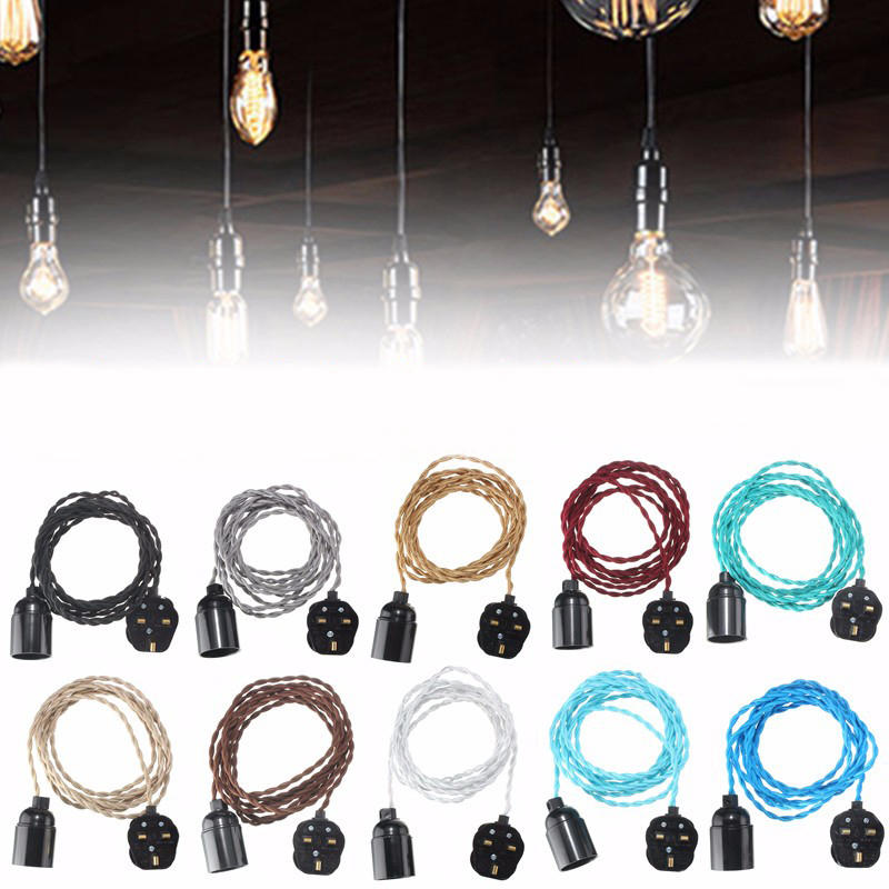 3m E27 Vintage Twisted Fabric Cable Uk Plug In Pendant Lamp Light