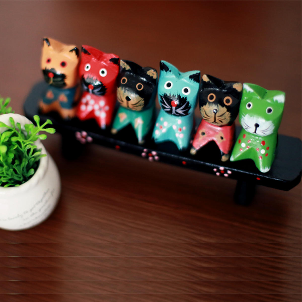 ExcLent 6 Statue De Chat En Bois D/écoratif Miniature R/éaliste Figurine De Chat D/écorations Cadeau