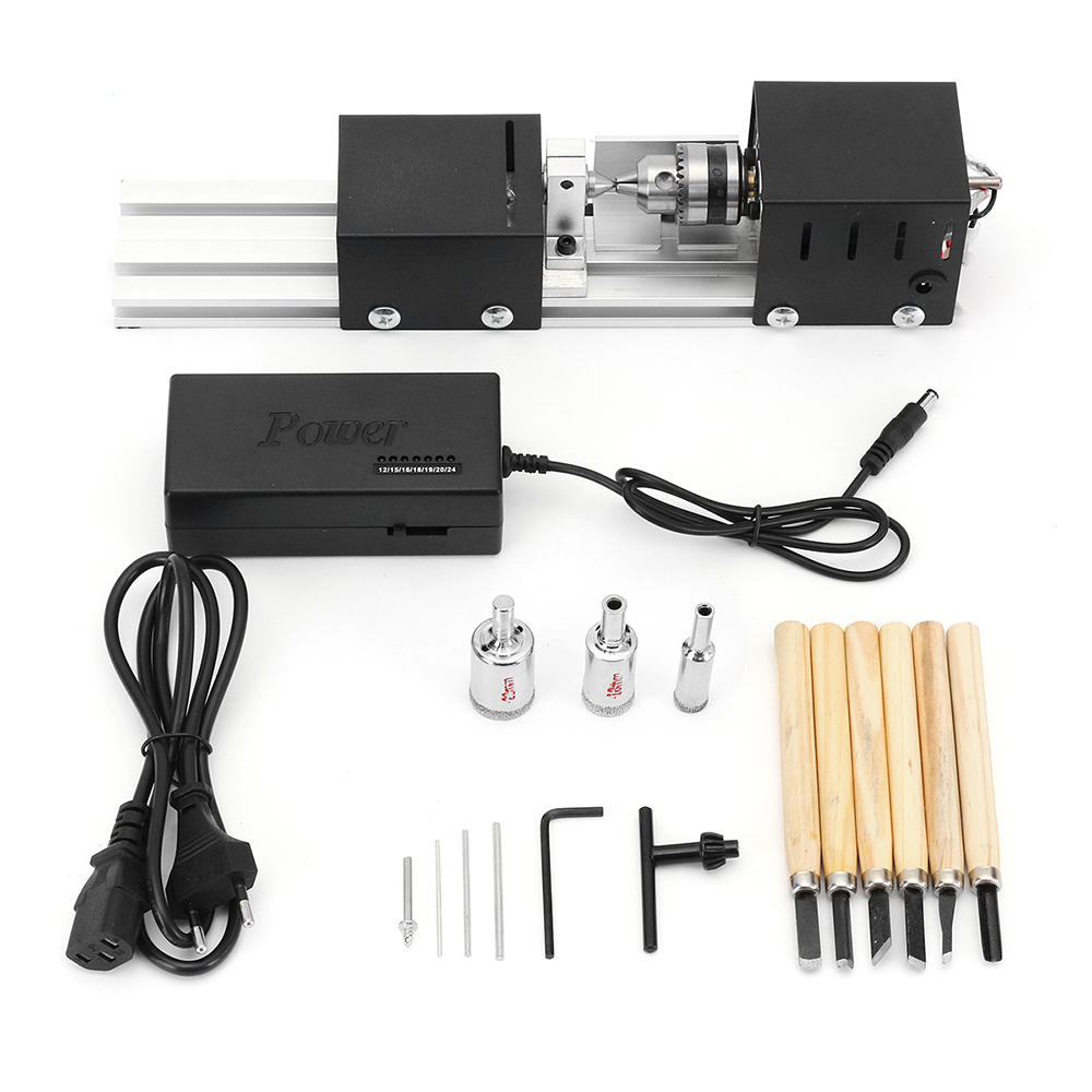 Drillproミニ旋盤ビーズマシン木材作業DIY旋盤セットDC 24V電源アダプタメタルカバー