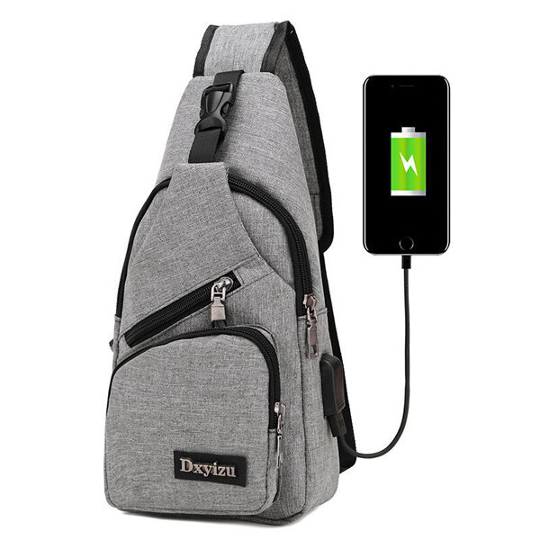 USB Port Chest Sling Chest Back Pack Travel Messenger Shoulder Bag w// Bottle Bag