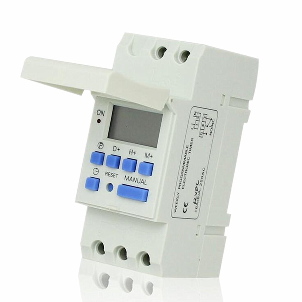 24V 7 d/ías con pantalla LCD Interruptor temporizador el/éctrico digital Interruptor programable semanal diario de 24 horas