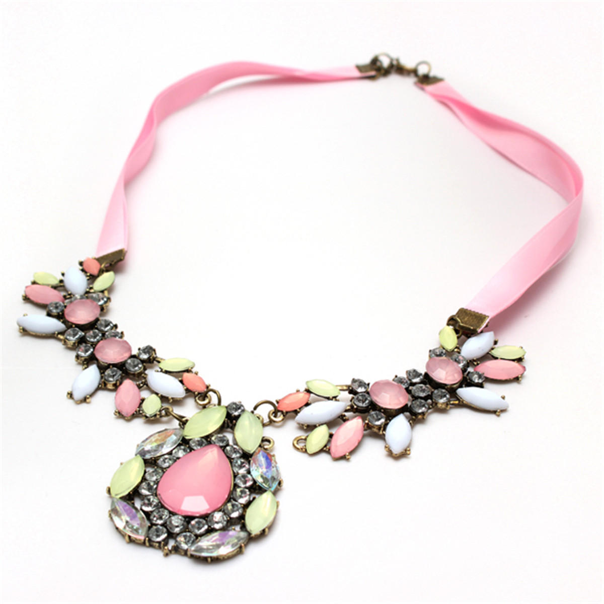 Cherry Pink Blossom Sakura Crystal Pendant Necklace Chain Jewelry
