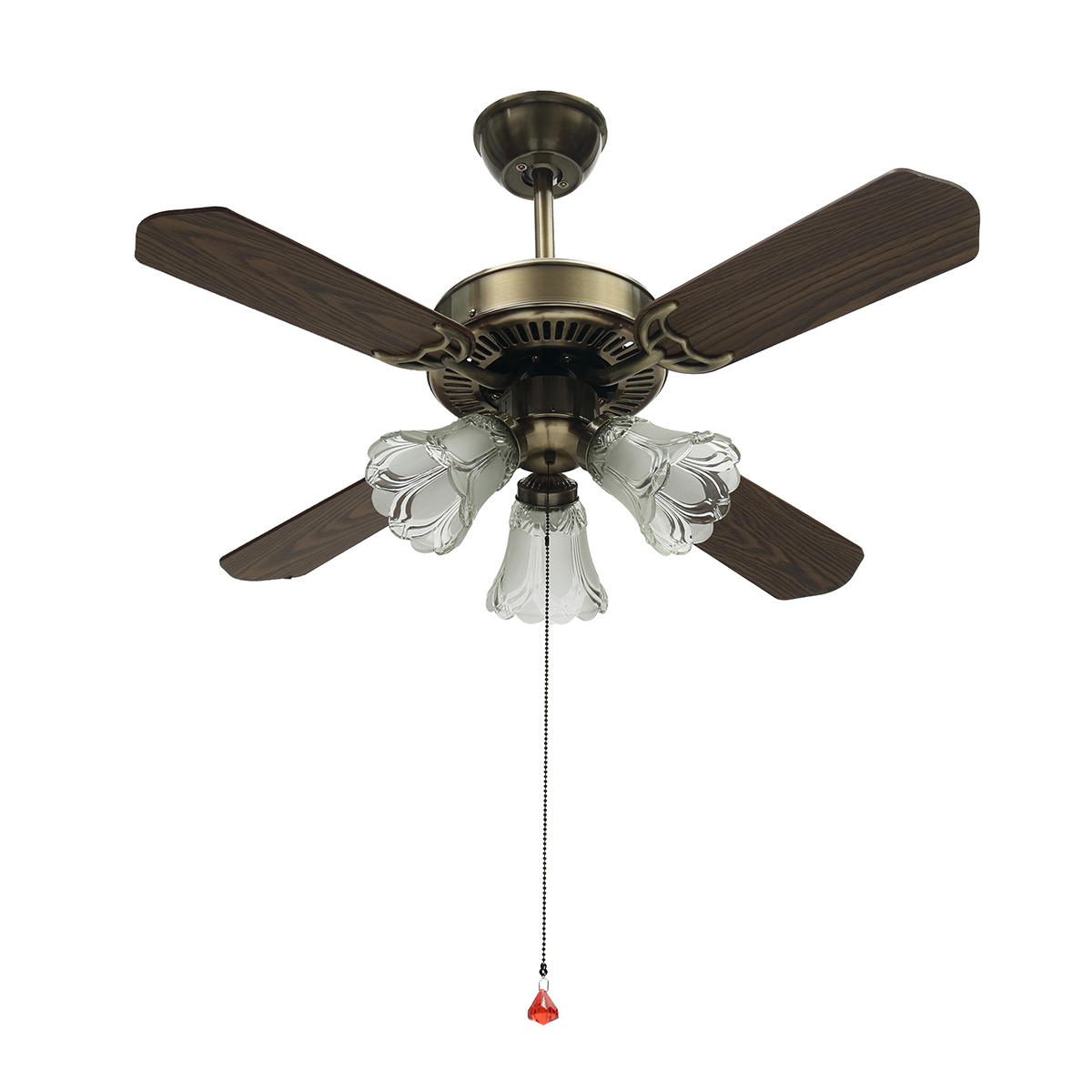 36inch Antique Ceiling Fan With 3 Lights Ac110 240v 4 Wooden Blades With Romote Control 3 Speeds