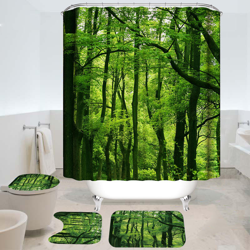 180cmx180cm Forest Style Shower Curtain 3pcs Carpets Bath Cover