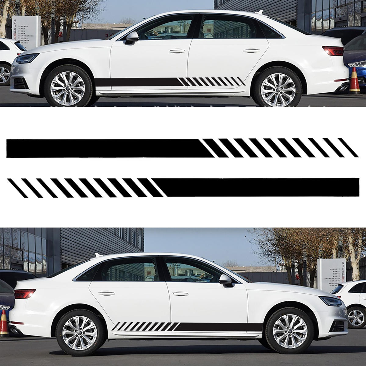 2X Universal Car Racing Black Long Stripe Graphics Side Body Vinyl Decal Sticker