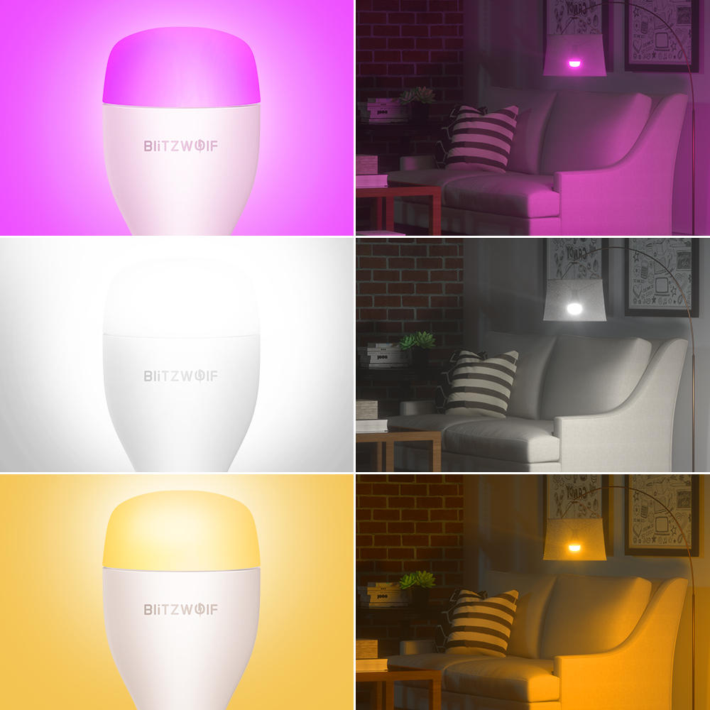 blitzwolf® bw-lt27 ac100-240v rgbww + cw 9w e27 app smart led ...