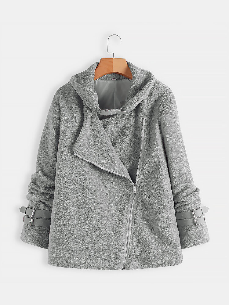 Fleece Turn-down Collar Abrigos gruesos s&oacute;lidos