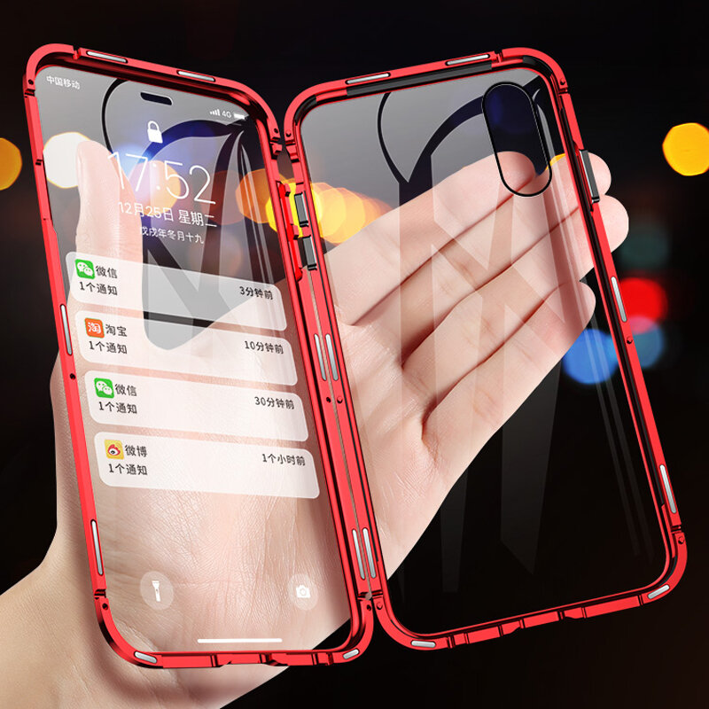 Luphie360ºiPhone XR / XS/XS Max / X / 7/7 Plus/8/8 Plus用フロントスクリーンプロテクター&バックガラスカバーメタル磁気吸着保護ケース