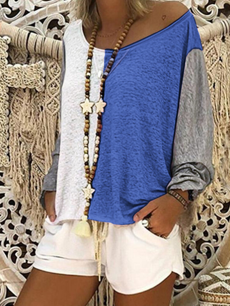 女性カジュアルバギー色パッチワークブラウスシャツ