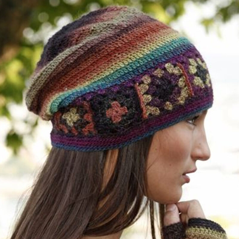 Berretto per cappelli a maglia casual color block da donna Berretto per cappelli a maglia casual color block da donna