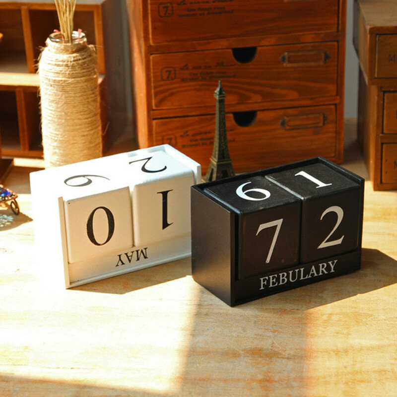 Vintage Perpetual Year Desktop Wooden Calendar Wood Block Table Wooden Calendar Wood Block Table