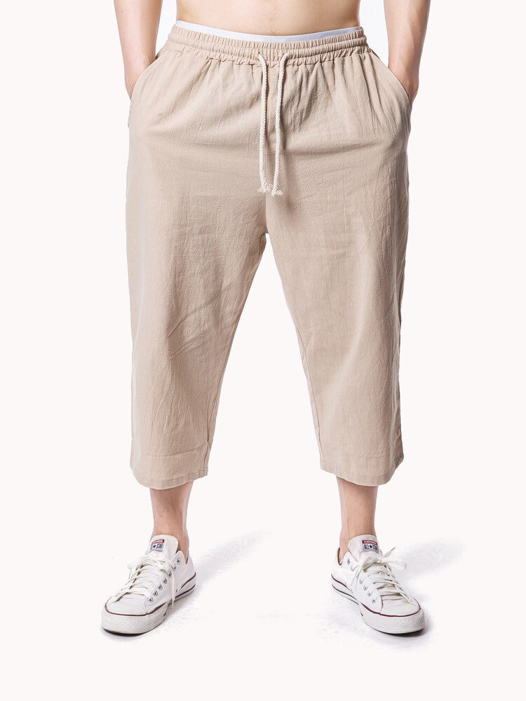 Lino Para Hombre Color Solido Cordon Casual Pantalones En Banggood