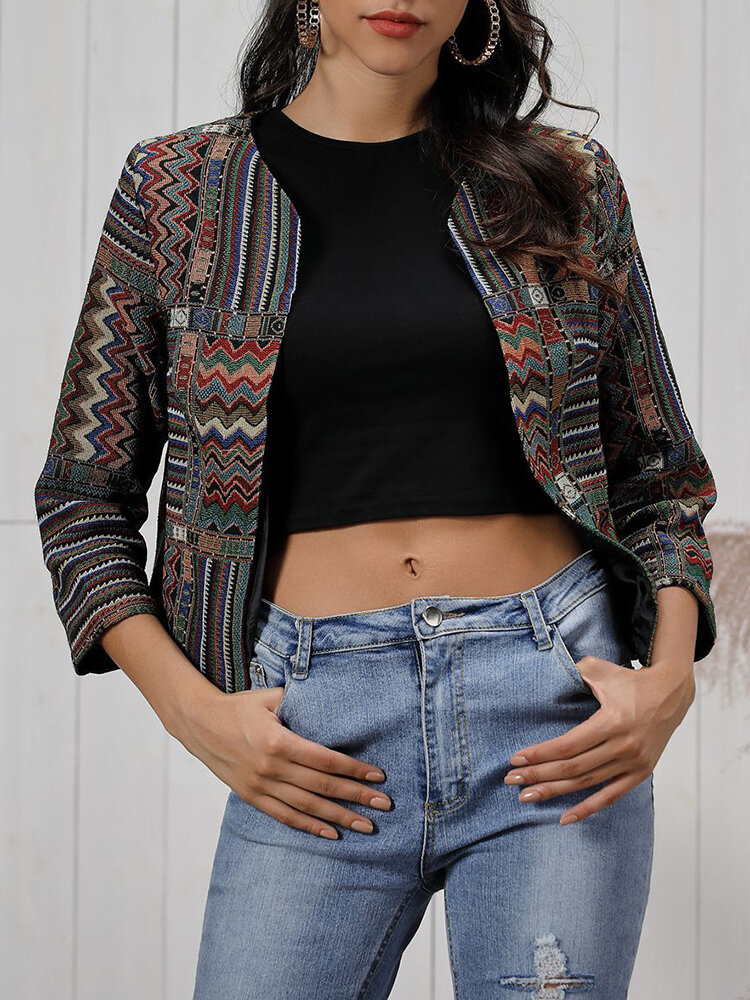 Vintage Damen Print Langarm M&auml;ntel