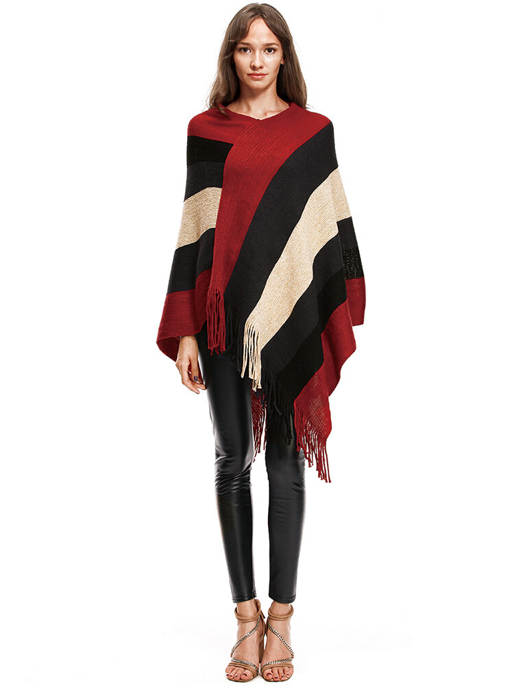 Damen Langer Strickpullover Pullover Loose Batwing Sleeved Poncho