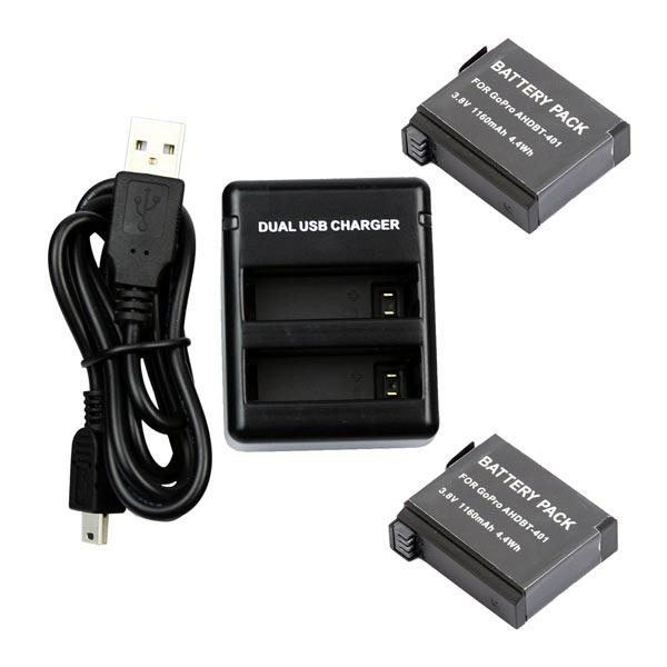 Caricatore gopro hero 4 ahdbt-401 doppio,charger whit usb,cavo usb