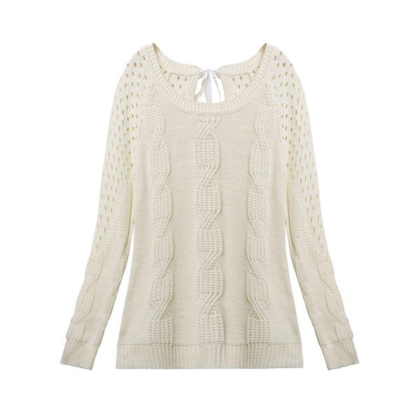 Vrouwen Bow Hollow Pullover Loose Long Sleeve Ronde Neck Halter Sweater