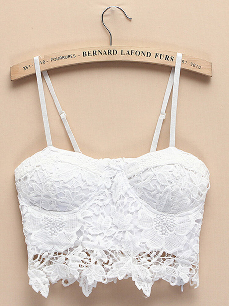 Women Sexy Black Lace Flower Mini Sling Camisoles Tank Tops